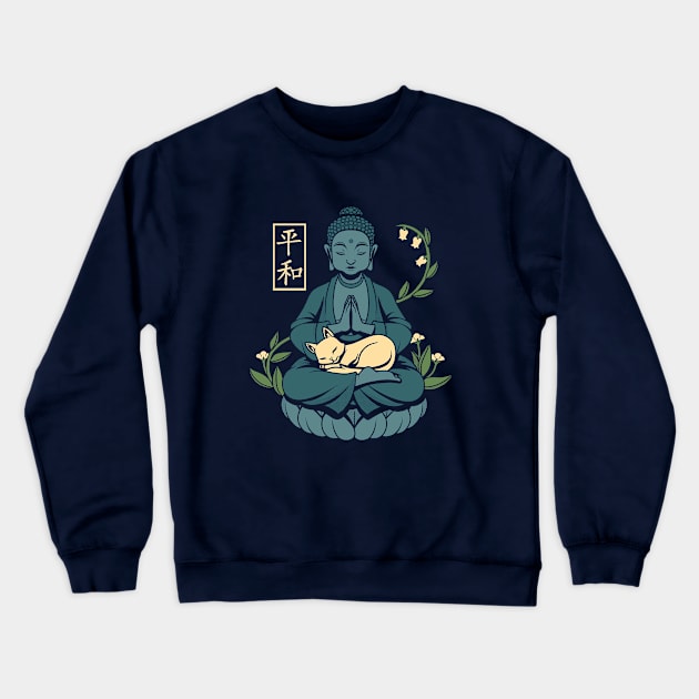 Cat Meditation Buddhism Buddha  by Tobe Fonseca Crewneck Sweatshirt by Tobe_Fonseca